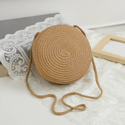 Sunflower Round Straw Crossbody Bag for Women