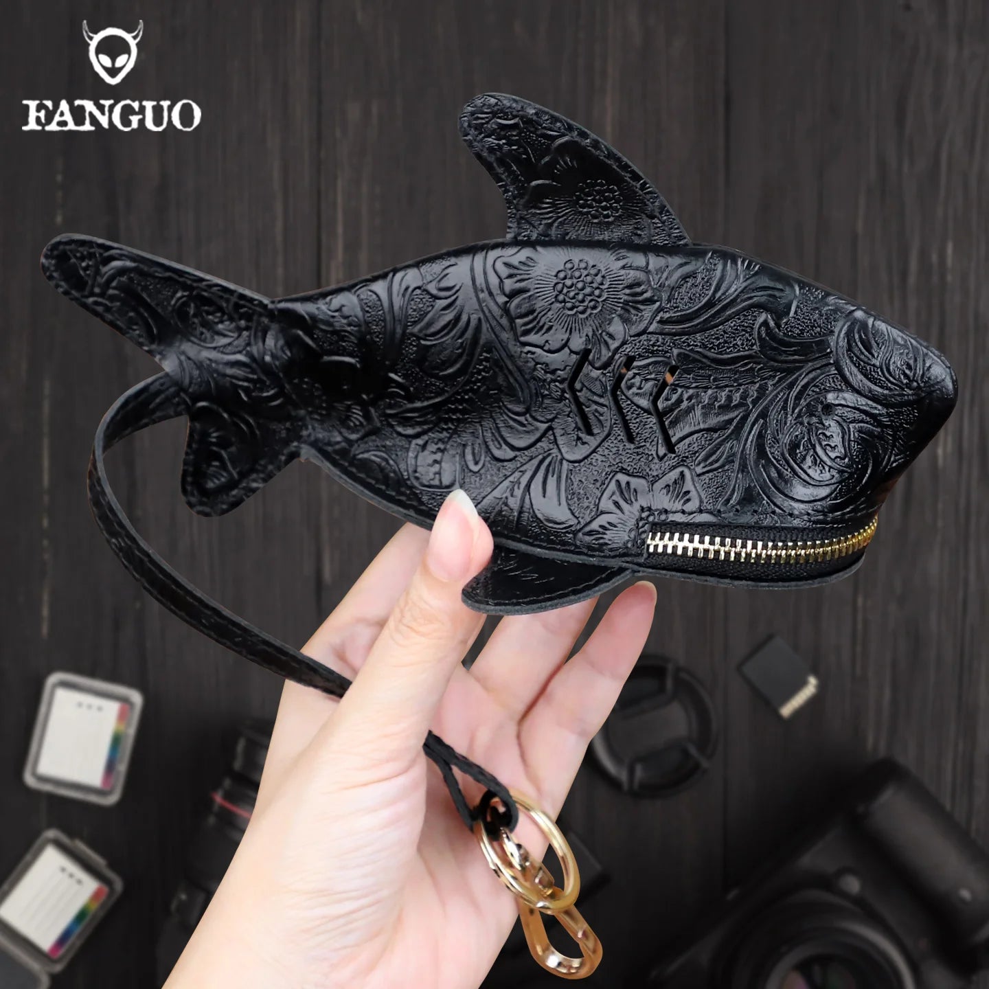 Leather Coin Purse & Key Ring Holder – Floral Embossed