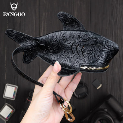 Leather Coin Purse & Key Ring Holder – Floral Embossed
