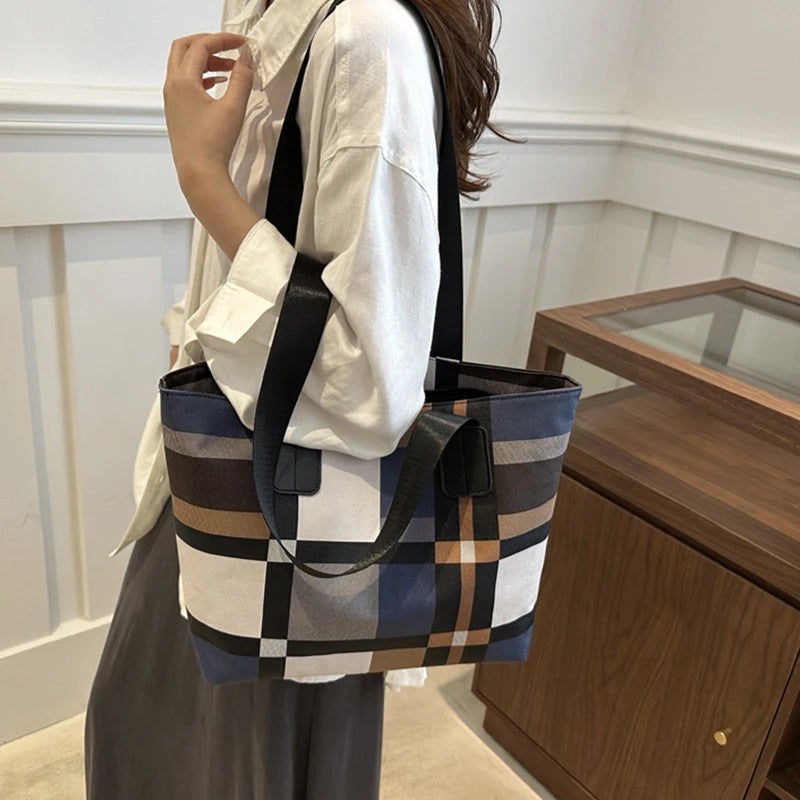 Checkered Tote Bag for Women – Plaid Shoulder Commuter Handbag