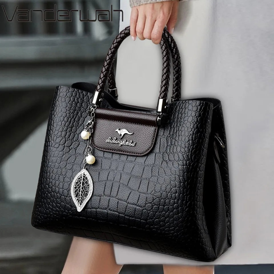 Luxury Leather Handbag for Women – Woven Handle Crossbody