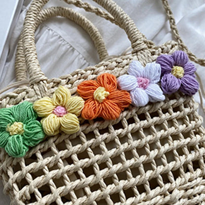 Straw Woven Shoulder Bag – Women's Summer Flower Handbag
