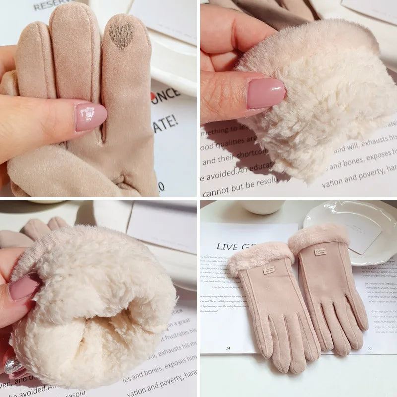 Women's Fuzzy Trim Winter Gloves – Touchscreen Warm Mittens