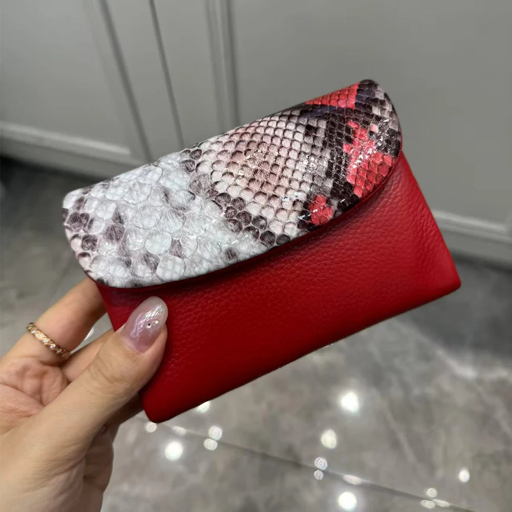 Python Pattern Genuine Leather Short Wallet for Women