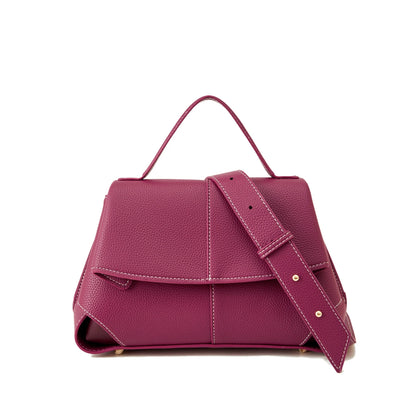 Pebbled Leather Flap Satchel Bag – Top Handle Crossbody Commuter