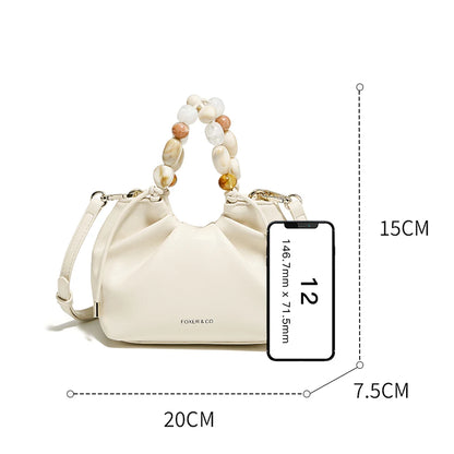 FOXER 2026 Spring Summer New Chic Women's Beaded Handbag Fashion White Signature Crossbody Bag New Cloud Bag with Large Storage