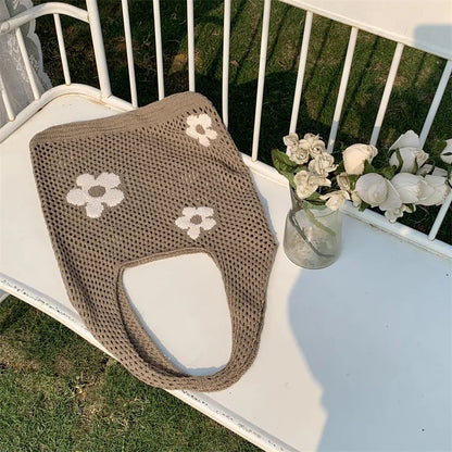 Flower Knit Hollow Tote Bag – Large Capacity Crochet Shoulder Bag for Women
