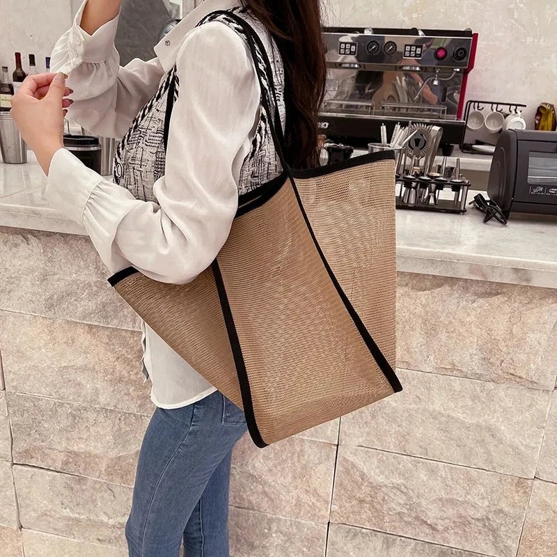 Mesh Beach Tote Bag – Transparent Hollow Shoulder Handbag