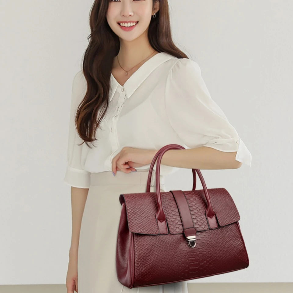 Snake Embossed Leather Tote Bag for Women – Large Shoulder Handbag