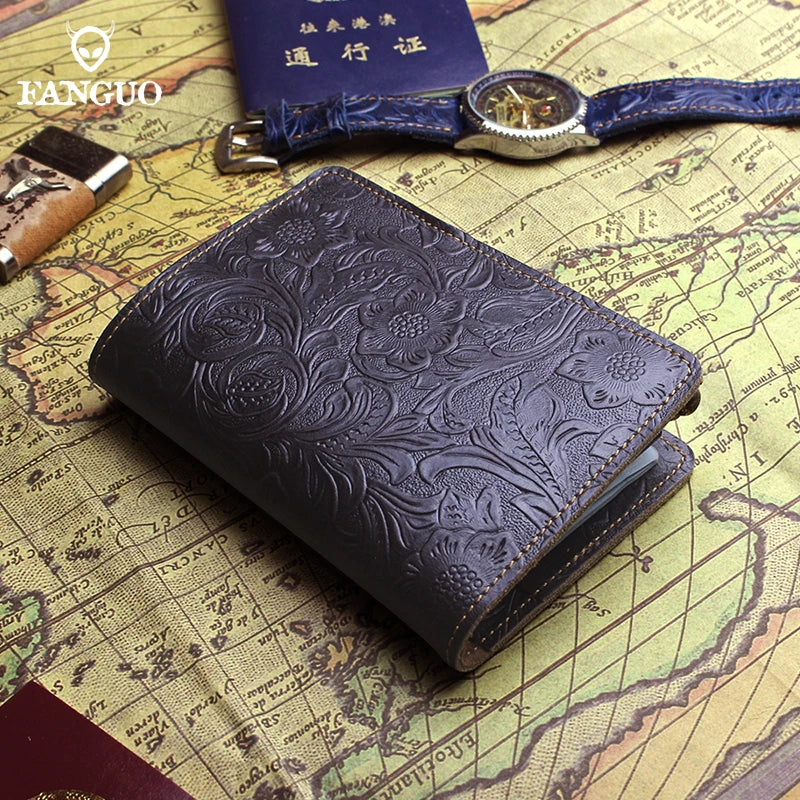 Genuine Leather Passport Holder Wallet – Embossed Travel Cover for Men & Women