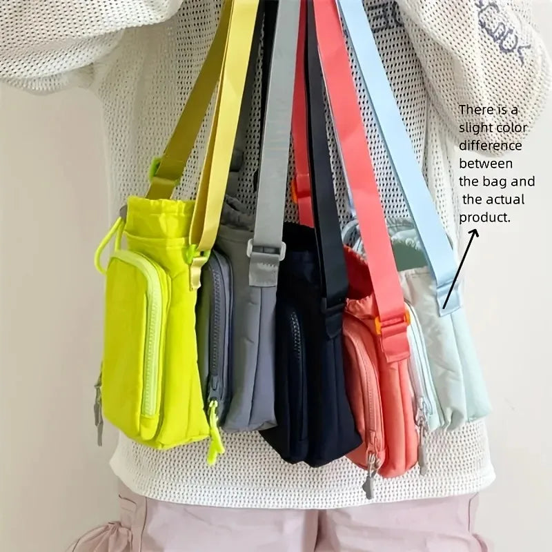 Small Crossbody Shoulder Pouch Bag with Water Bottle Holder & Phone Pocket