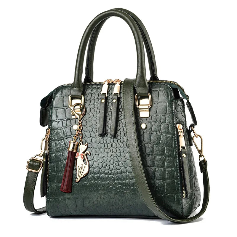 Luxury Alligator Pattern Handbag for Women – Large Capacity PU Leather