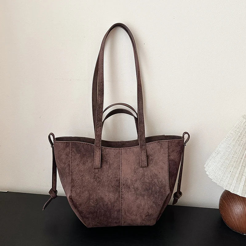 Large Suede Tote Bag – Women's Retro Shoulder Handbag