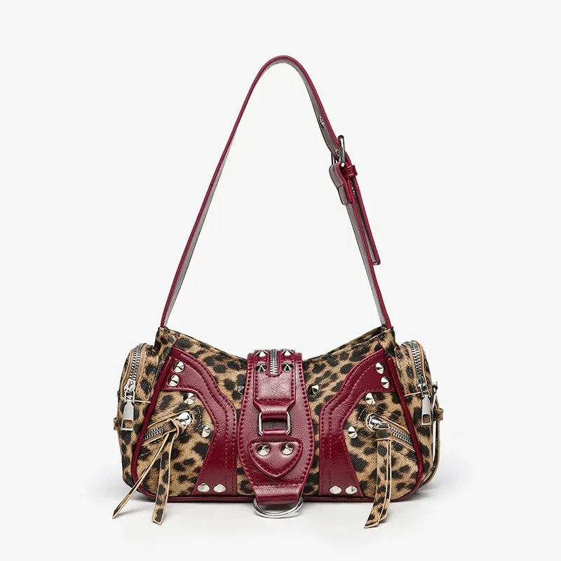Women's Luxury Rivet Leather Handbag – Vintage Oil Wax PU Purse