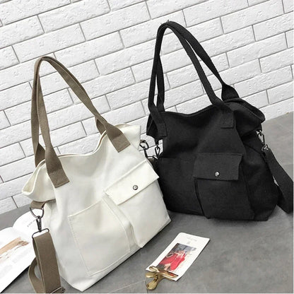 Canvas Bags Students Handbag Shoulder Bag Large Capacity Solid Color Totes Shopper Casual Female
