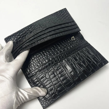 Men's Genuine Crocodile Leather Long Bifold Wallet