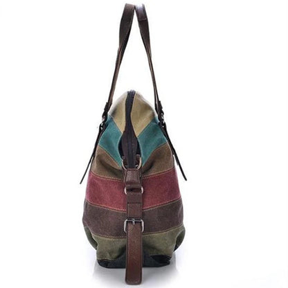 Rainbow Striped Canvas Shoulder Bag – Women's Patchwork Crossbody Tote