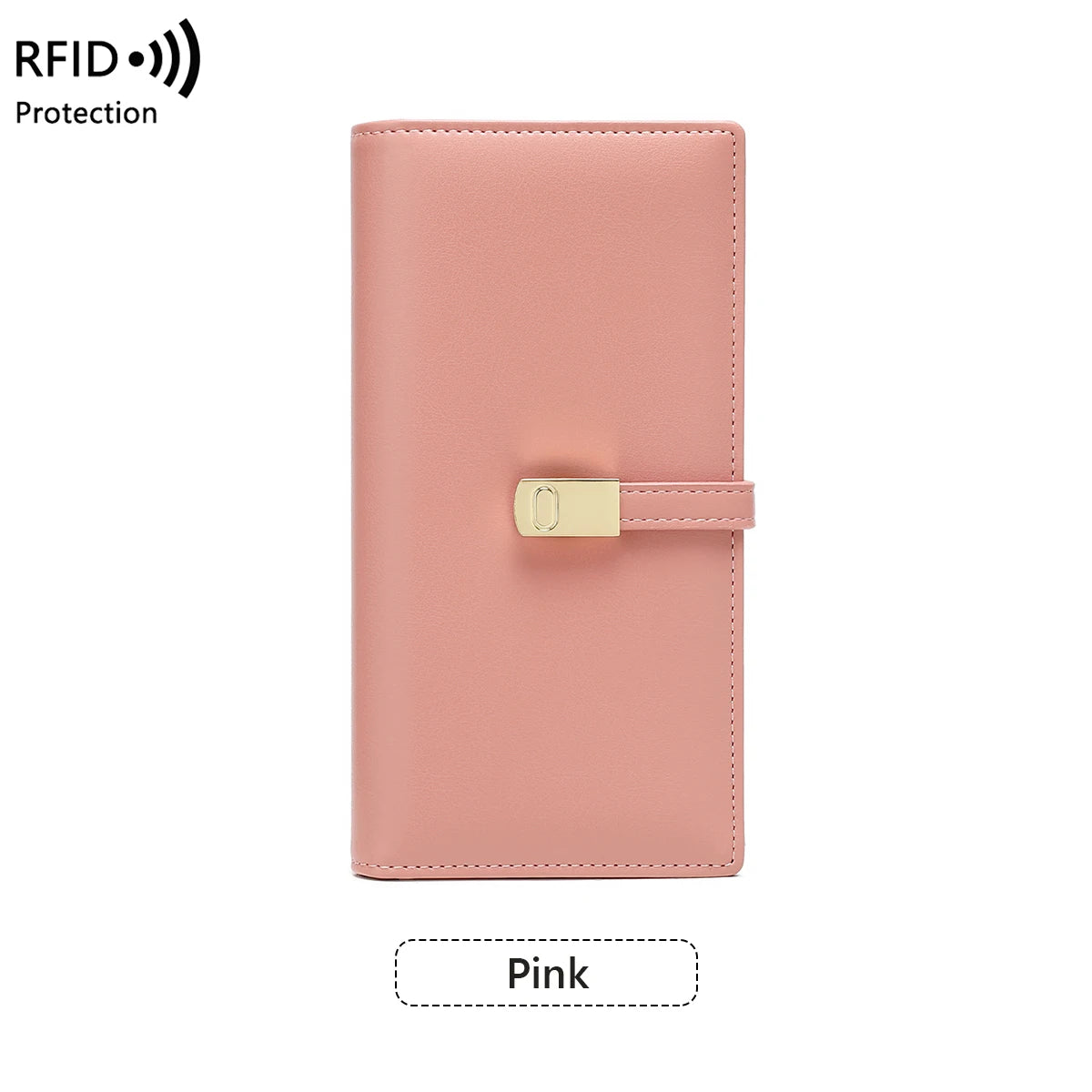 RFID Blocking Ultra-Thin Long Wallet for Women – PU Leather Double Fold Card Clip