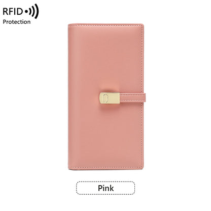 RFID Blocking Ultra-Thin Long Wallet for Women – PU Leather Double Fold Card Clip