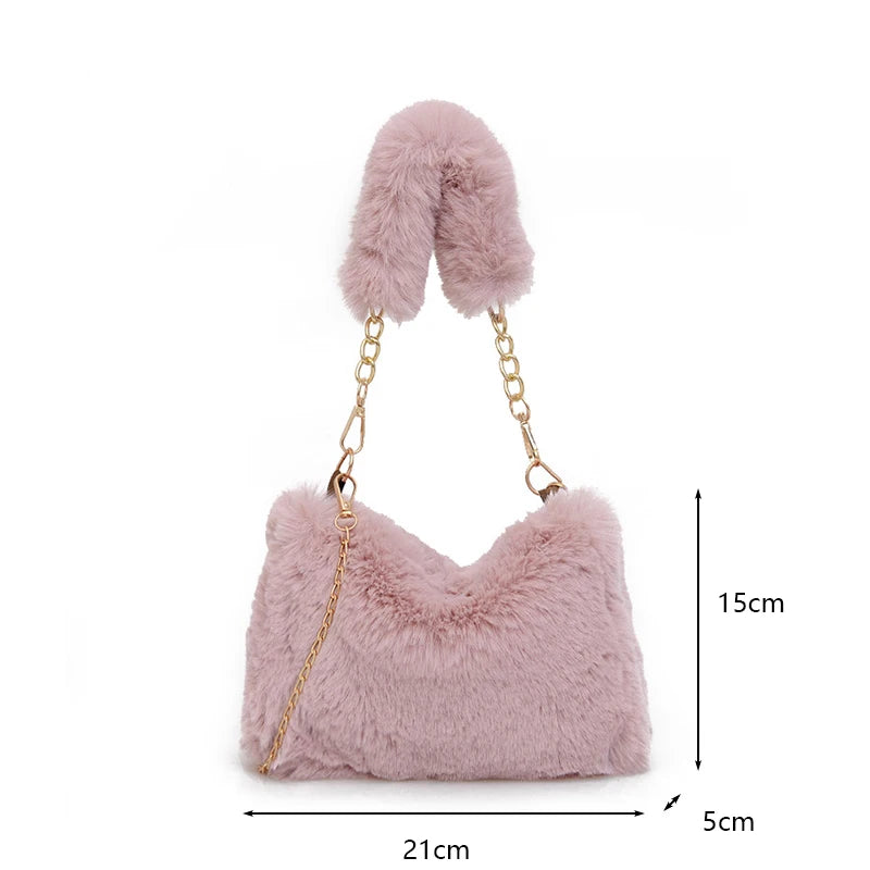 Faux Fur Crossbody Bag for Women – Fluffy Plush Chain Shoulder Purse