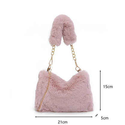 Faux Fur Crossbody Bag for Women – Fluffy Plush Chain Shoulder Purse