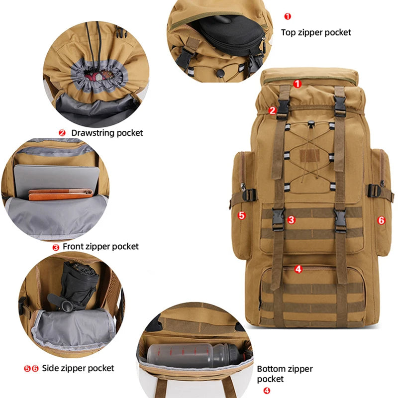 80L Large Hiking Backpack for Men – Camping & Mountaineering