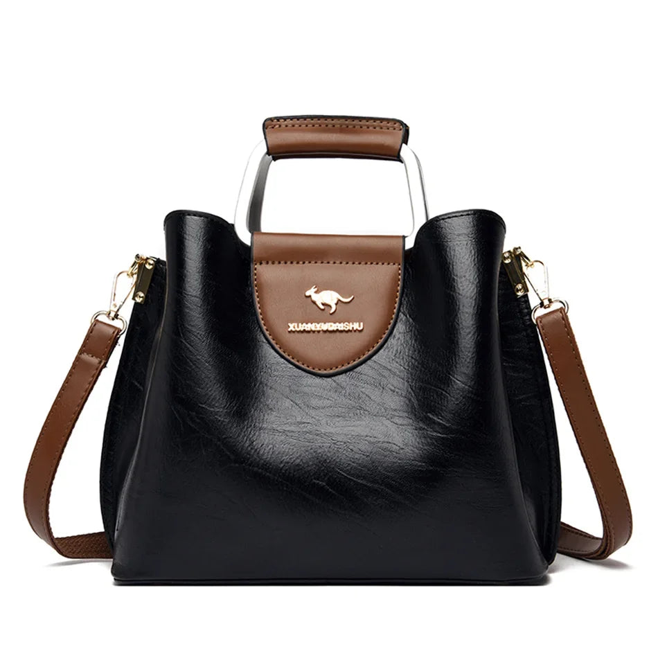 Women's Oil Skin Leather Tote Handbag – Luxury Designer Shoulder Bag