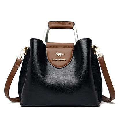 Women's Oil Skin Leather Tote Handbag – Luxury Designer Shoulder Bag