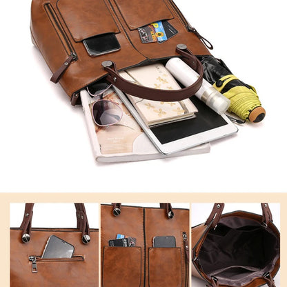 Women's Retro PU Leather Tote Handbag – Large Crossbody Shoulder Purse