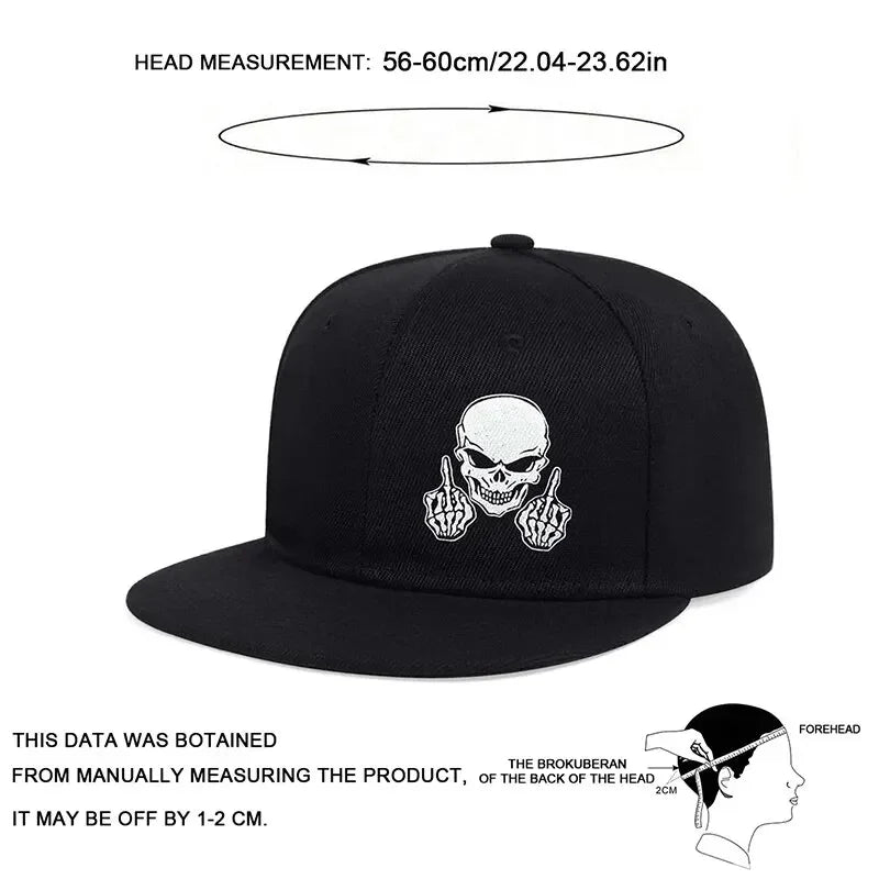Skeleton Skull Embroidery Hip-Hop Baseball Cap – Unisex Adjustable Snapback