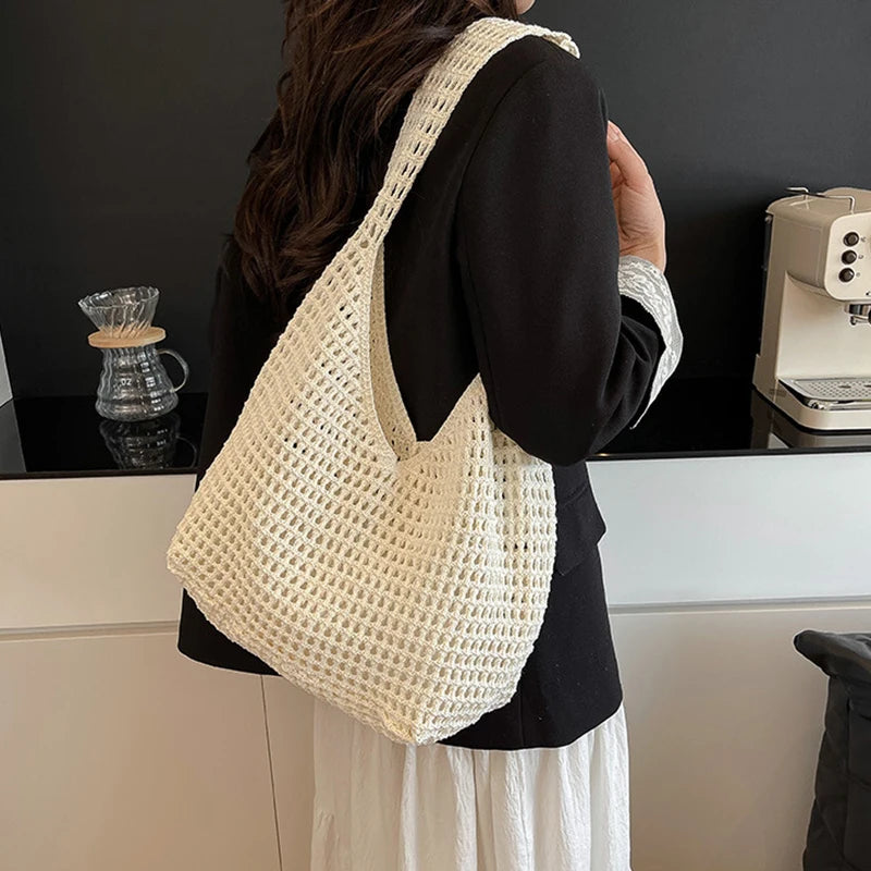 Crochet Shoulder Bag for Women – Large Mesh Knit Hobo Tote