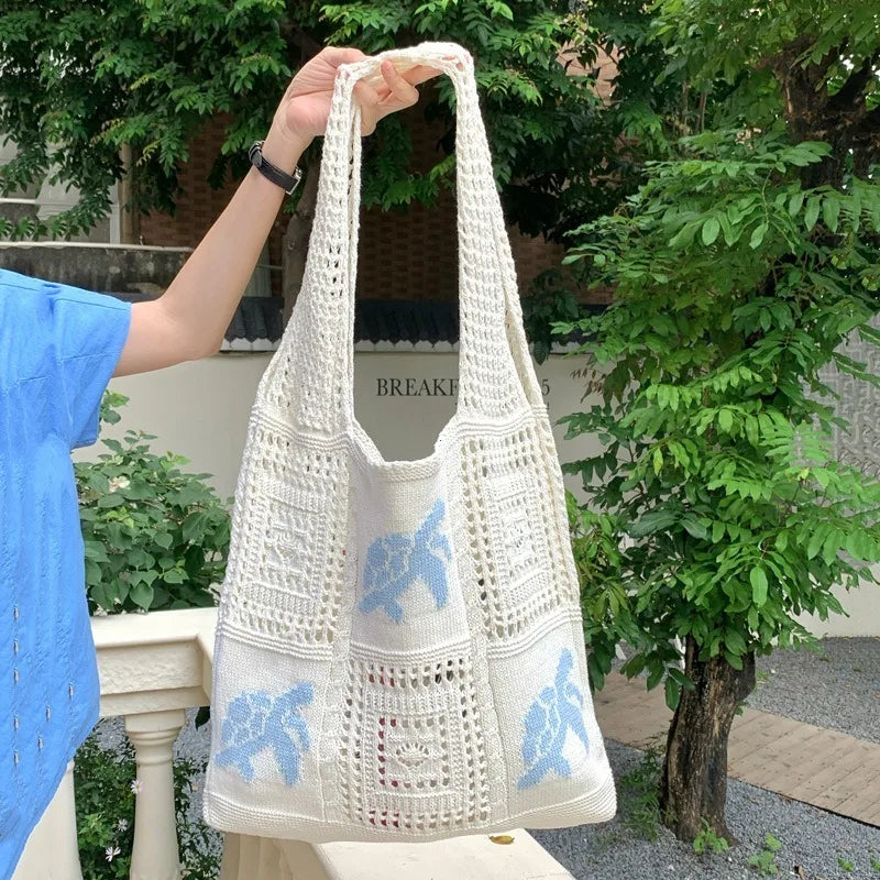 Knitted Hollow Crochet Tote Bag – Women's Beach & Shoulder Bag