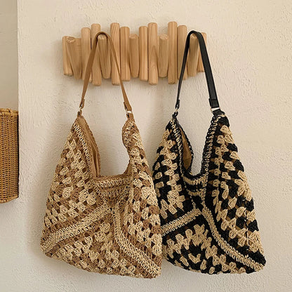 Woven Straw Shoulder Bag for Women – Boho Beach Handbag