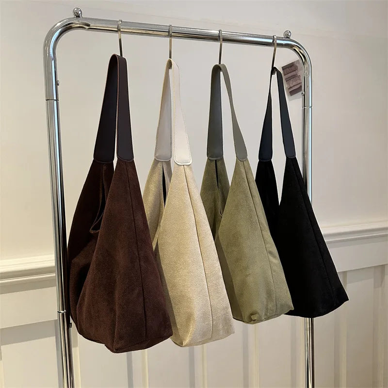 Faux Suede Large Tote Bag for Women – Retro Shoulder Hobo Handbag