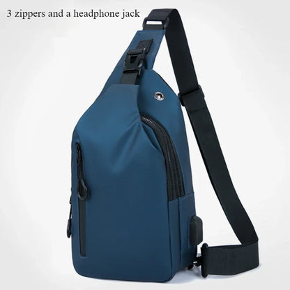 Men's Sling Bag with USB Charging Port & Headphone Jack