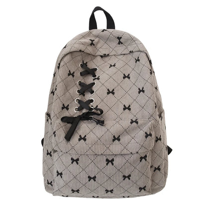 Corduroy Bow Print Backpack for Women – Large Laptop School Bag