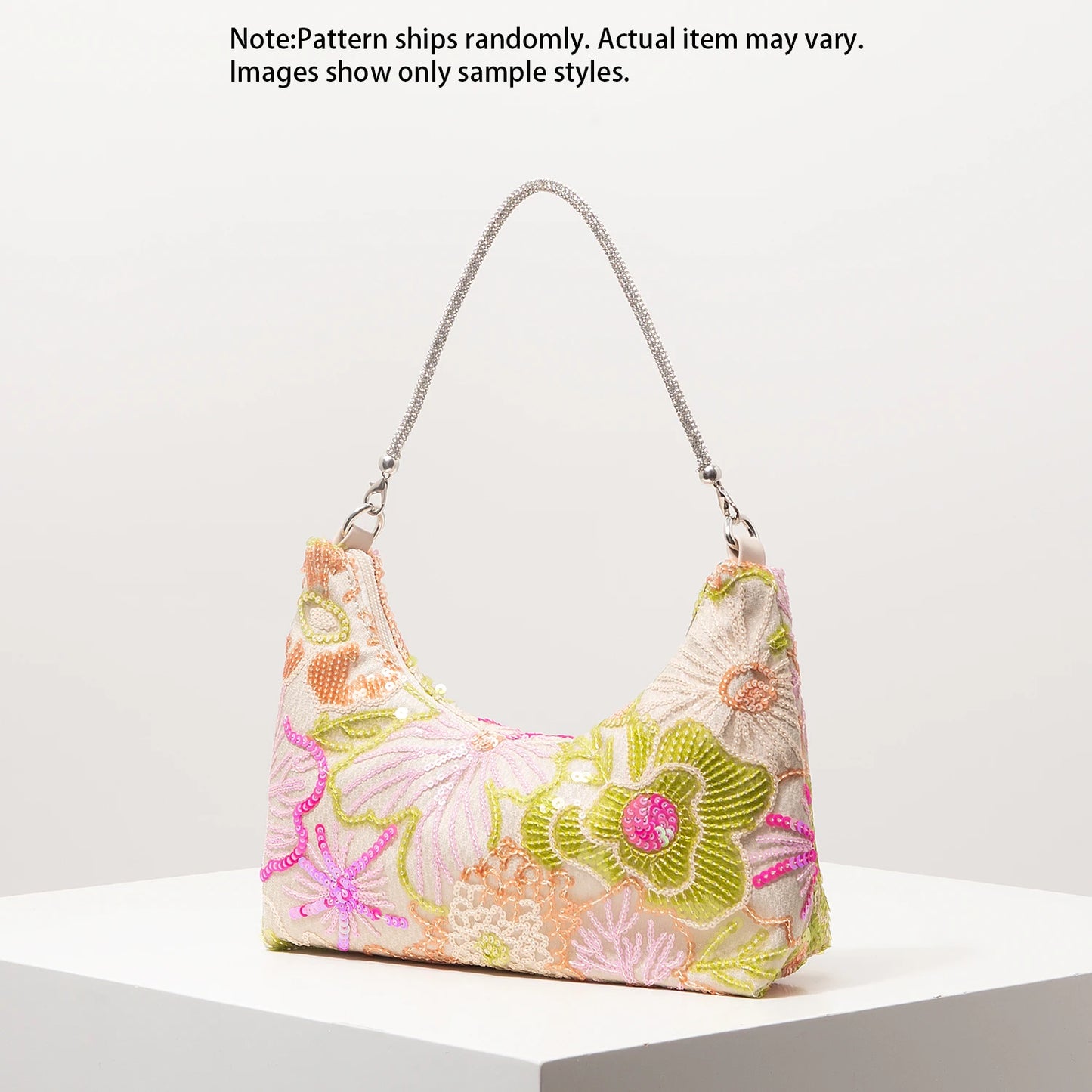 Sequin Floral Embroidery Shoulder Bag – Evening Clutch