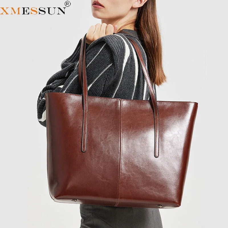 Large Capacity Vintage Leather Tote Bag for Women