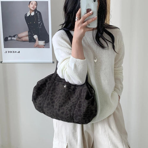 Wild Leopard Print Handbag Large Capacity Tote Bag Minimalist Nylon Women Shoulder Armpit Retro