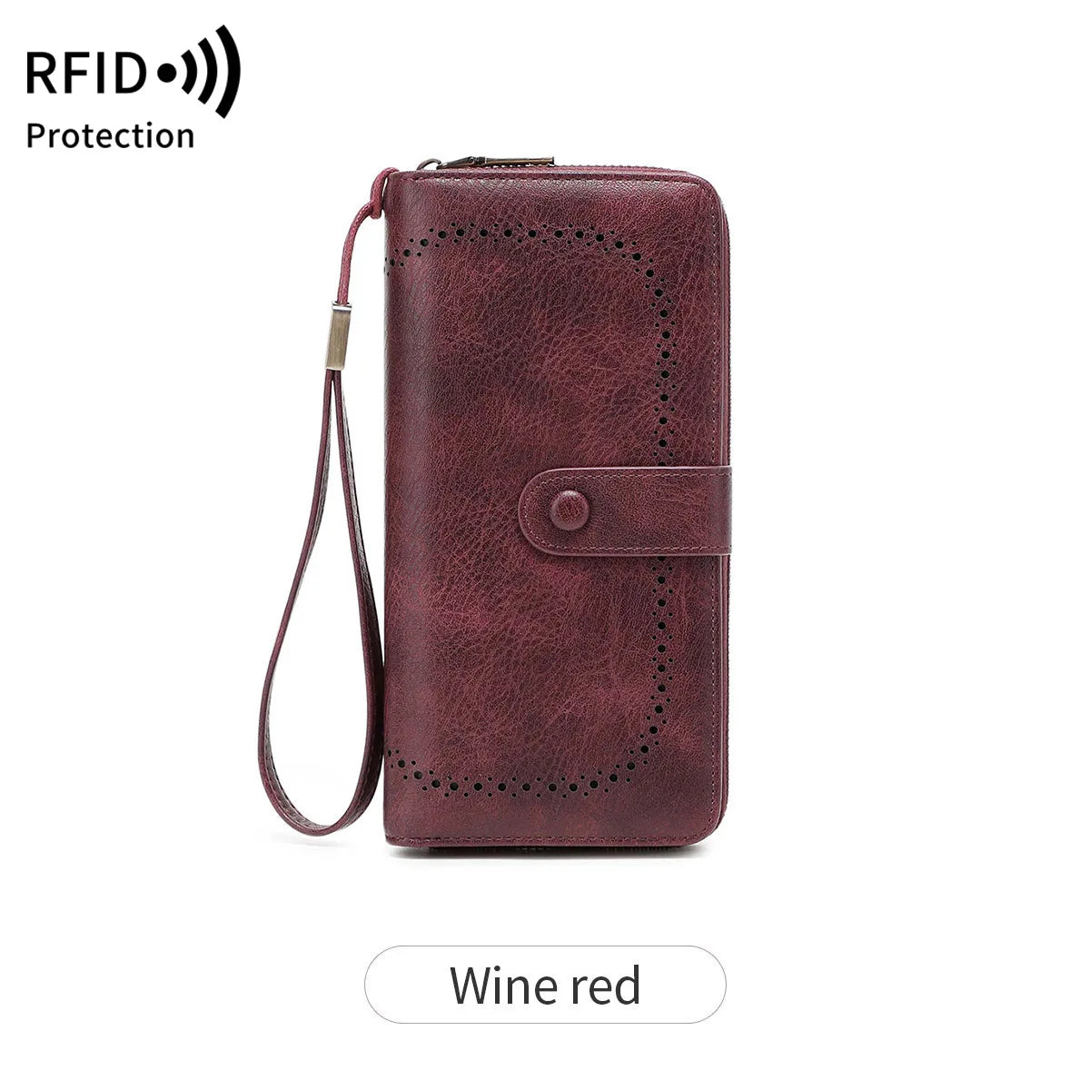 RFID Vintage Long Wallet for Women – Large Capacity Zipper Clutch