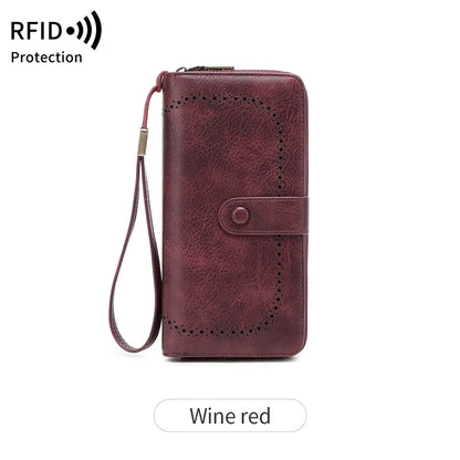 RFID Vintage Long Wallet for Women – Large Capacity Zipper Clutch