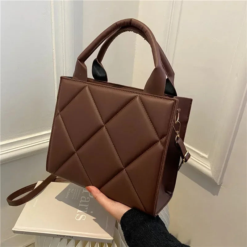 Quilted Plaid Handbag – Top Handle Crossbody Shoulder Bag