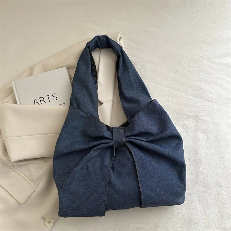 Bowknot Denim Shoulder Bag – Women's Casual Handbag