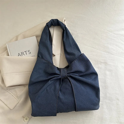 Bowknot Denim Shoulder Bag – Women's Casual Handbag