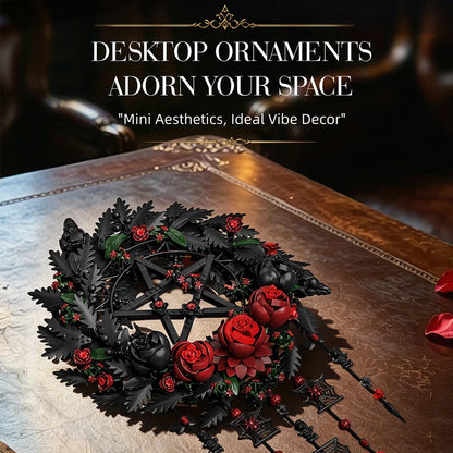 Gothic Black Rose Wreath MOC Building Blocks – 1300pcs Botanical Wall Decor