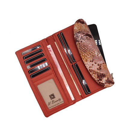 Python Pattern Genuine Leather Long Wallet for Women