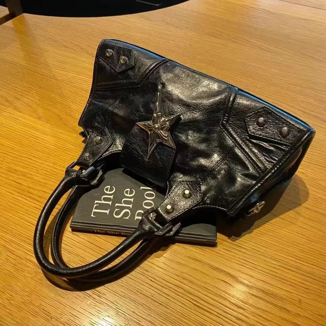 Gothic Star Shoulder Bag – Y2K Punk Black Purse for Women