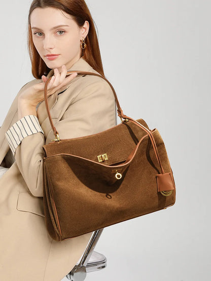 Women's Suede Leather Tote Bag – Large Capacity Shoulder Handbag