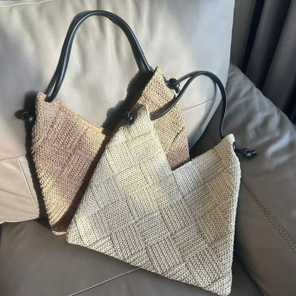 Women S Shoulder Bags Casual Cotton Thread Wicker Woven Ladies Handmade Totes Large Capacity Summer