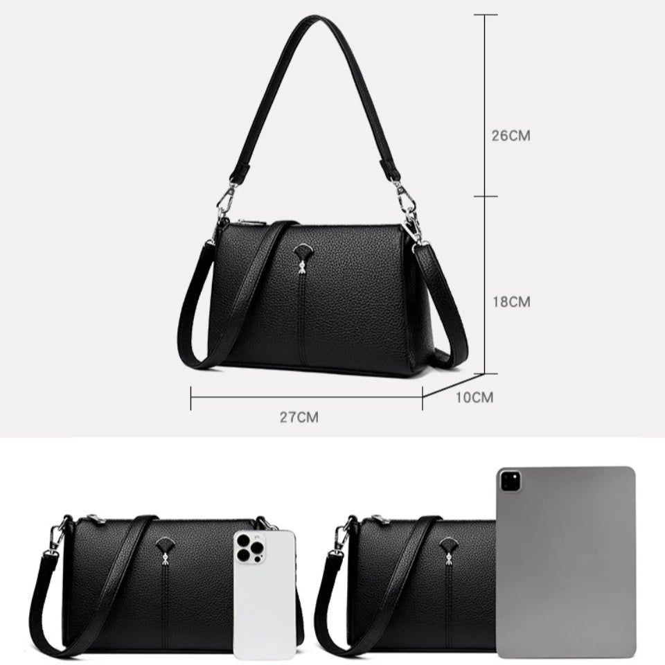 Leather Crossbody Bag for Women – 3-Layer Elegant Shoulder Purse